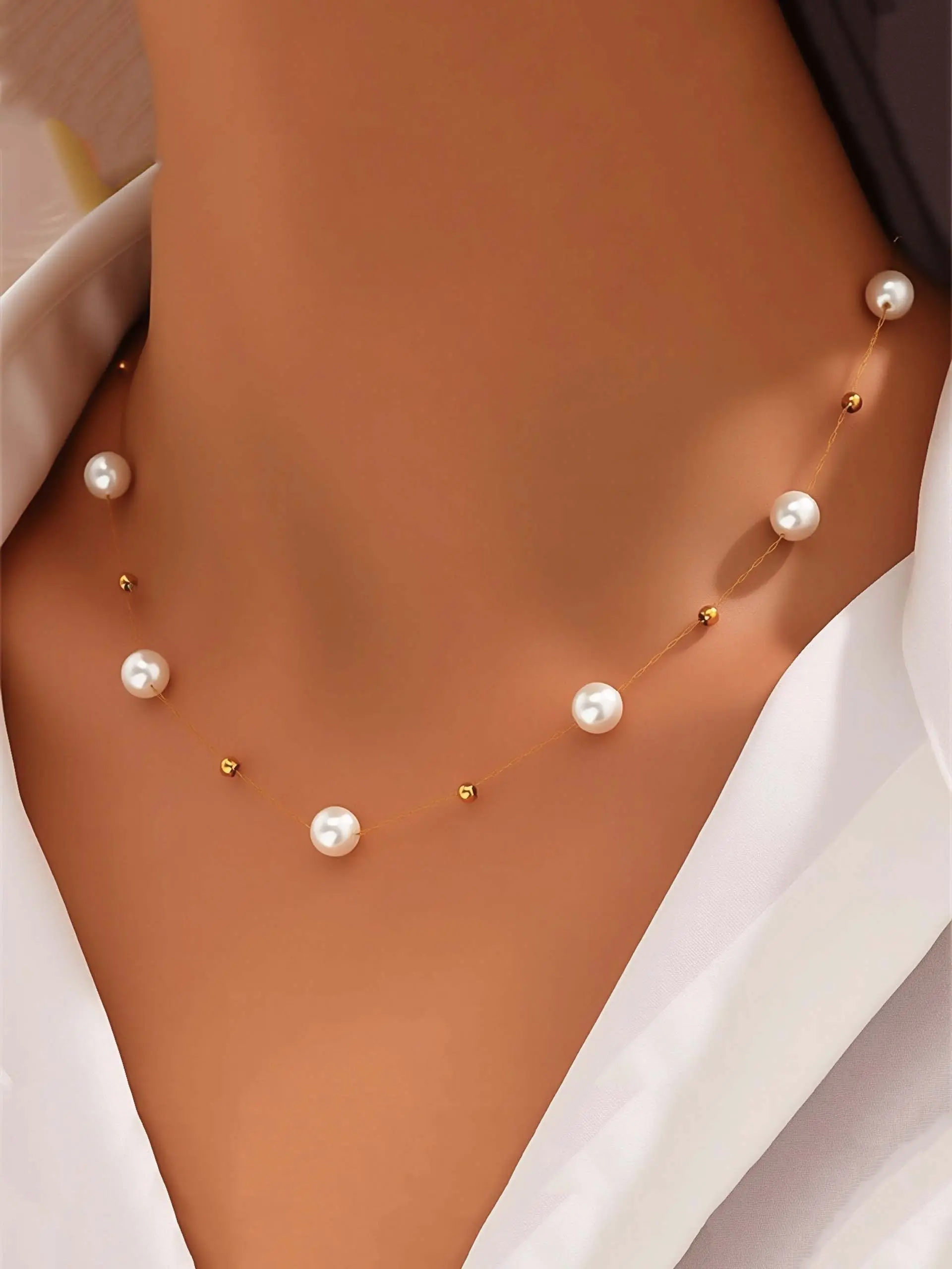 Elegant Minimalist Faux Pearl Necklace with Metal Ball Pendant, Summer Fashion Accessory, Cold Style Jewelry for Women, Charms Necklace, Dainty Necklace, Dainty Minimalist Design