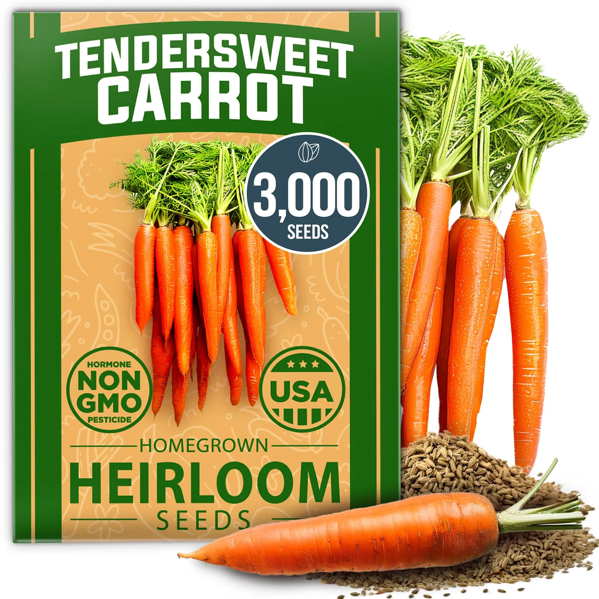 Tendersweet Carrot Seeds Pack (Daucus carota subsp. sativus) – Heirloom Carrot Seeds for Planting Outdoors – High Germinating Vegetable Seeds for a Lush Garden