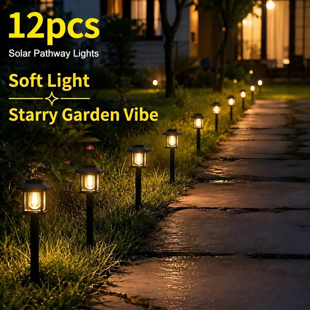 【GLEAM】12/6 Pack Solar Lights Outdoor Waterproof, LED Solar Garden Lights, Outdoor Decorations, Garden Decor for Yard, Patio, Landscape, Planter, Walkway