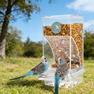 No-Mess Automatic Bird Feeder Squishies Toys | Clear Seed Dispenser Cage Feeder for Small & Medium Birds – Parakeet, Cockatiel, Canary, Lovebird, Conure, Cockatoo | Pet Safe Accessory