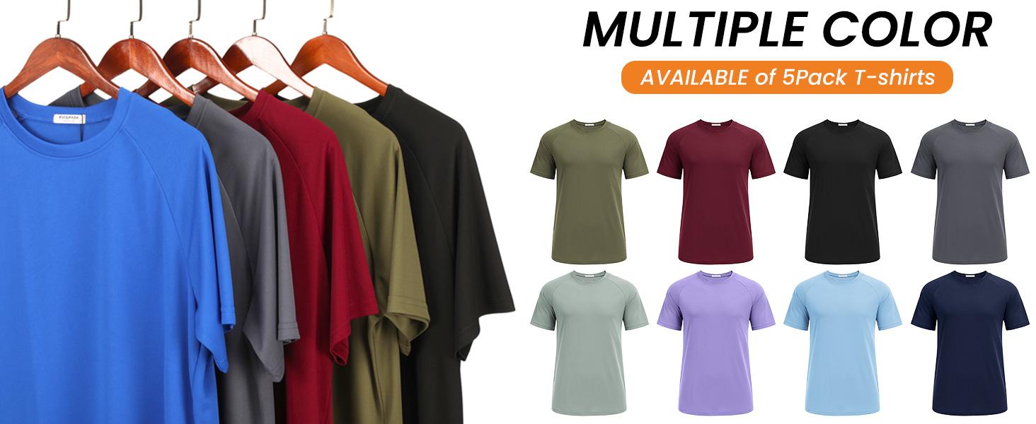 PINSPARK 5 Pack Men's Dry Fit T-Shirts Moisture Wicking Athletic Shirts for Men Gym Tshirt Mens Undershirts Crewneck Tees,summerwins,father'sdaygifts,back to school,back to school shopping tiktokshopbacktoschool