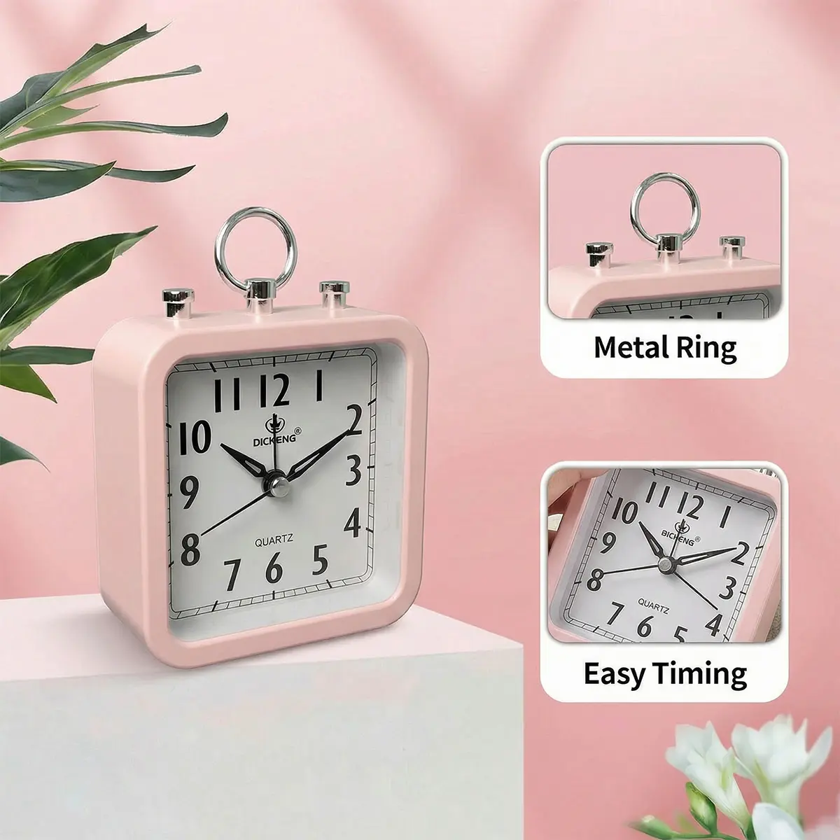 Portable Mini Retro Alarm Clock – Dual Bell High Volume, Battery Operated Desk Clock with Metal Handle for Home, Office, Bedroom, Travel