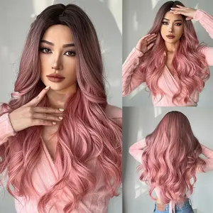 Elegant Gradient Pink Wavy Synthetic Wig, Heat Resistant, Suitable for Role Play and Christmas Gifts