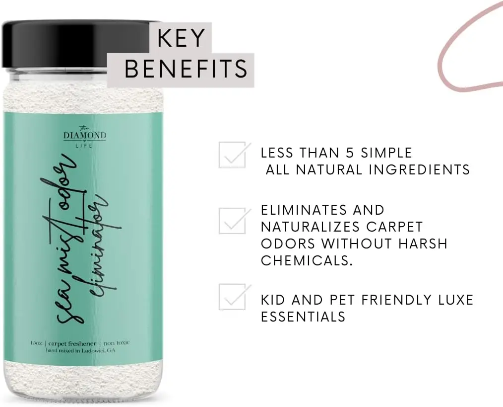 Home "Sea Mist" Cotton Blossom & Beach Linen Natural Carpet Powder, Mattress & Upholstery Freshener, Odor Eliminator For Homes With Kids & Pets