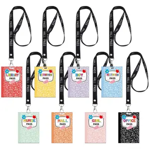 16 Pcs Hall Pass Set with Lanyards for Teachers, Back to School Teacher Gift & Teacher Supplies, Waterproof PVC Bathroom Restroom Nurse Office Library Passes for Elementary & Middle School, First Day of School Classroom Setup