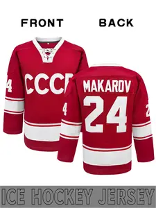 Men's Classic # 24 MAKAROV # 20 Red Ice Hockey Jersey CCCP Embroidered with White Stripe Ice Hockey Long Sleeve Top, Suitable for Autumn and Winter Sports Competitions, Street Trends, Daily Leisure Hockey History Vintage Sports Athletic Sports Clothing