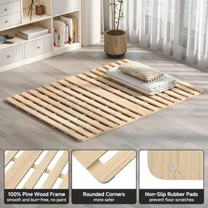 Solid Pine Wood Foldable Slatted Bed, Japanese Floor Bed Frame Moisture-Proof, Beds Plate for Japanese Floor Futon Mattress, Guest Tatami Mat, Floor Sleep Bedding,Full