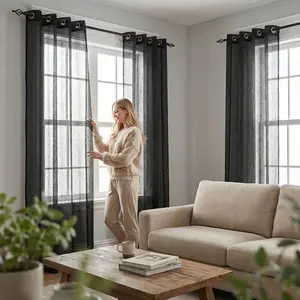Summer Vibes, 52x84 Inch 4pcs Drop Drilling Sheer Combine Curtains for Living Room Bedroom Linen Sheer Curtains, Grommet Luxury Black Out Curtains for Windows Apartment FT2525