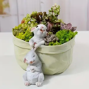 [Easter Resin Rabbit Sculpture] Easter-Themed Resin Rabbit Sculpture - Charming Animal Statue for Garden, Office Decor & Succulent Planters