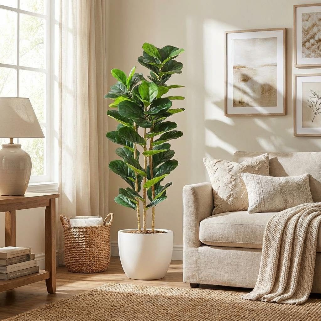 Artificial Fiddle Leaf Fig Tree with White Planter, 5ft Faux Trees with Artificial Plants 56 Fiddle Leaves Greenery, Faux Ficus Tree Fake Moss, Lifelike Fake Tree for Indoor Office Living Room Decor Artificial Fiddle Leaf Fig Tree with White Planter, 5ft Faux Trees with Artificial Plants 56 Fiddle Leaves Greenery, Faux Ficus Tree Fake Moss, Lifelike Fake Tree for Indoor Office Living Room Decor