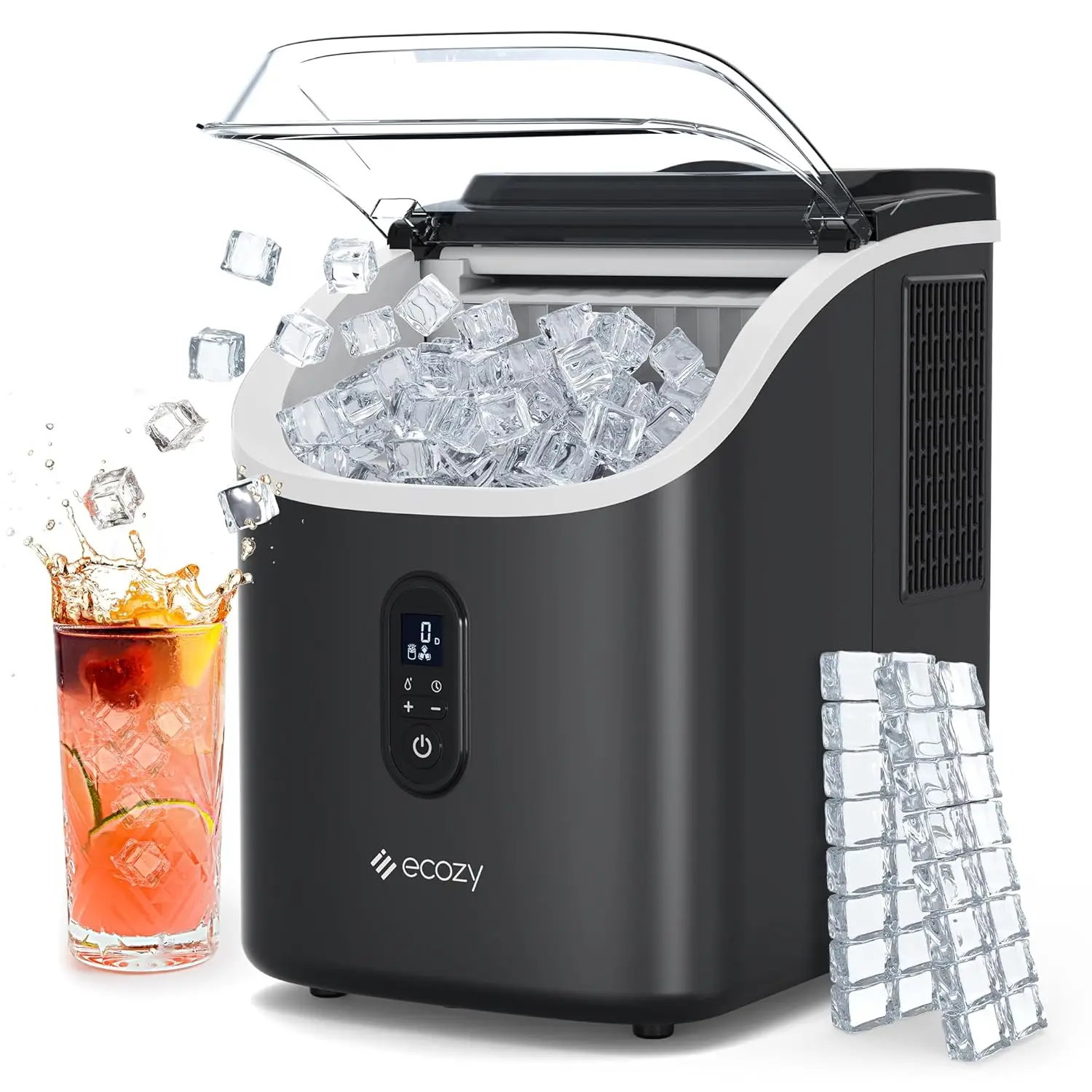 ecozy Ice Makers Countertop, Ice Cube Maker 33lbs Per Day Portable Ice Machine, Self-Cleaning with 1.5L External Water Tank Kitchen Utensils Coffee