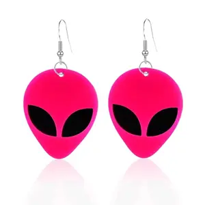PESENAR "Neon Pink Alien Head Earrings: Sci - Fi Inspired & Trendy, Ideal for Alien - Themed Styles or Cosplay Events."