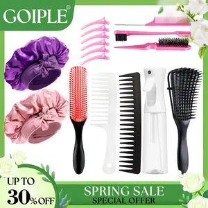 【Spring Glow-Up】Pink Hair Brush Set 17 Counts Detangler Wide Tooth Comb Satin Bonnet Nylon Bristle Brush Edge Tool Kit for Curly Hair Styling Detangling Hairbrush