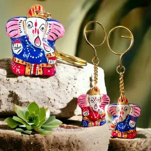 Cherished Ganesha Ceramic Keychain | Hand-Painted Amulet for Blessings & Positivity | Housewarming, Wedding Gift | Good Luck Charm