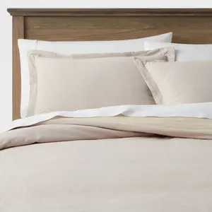 Full/Queen Cotton Linen Chambray Duvet Cover & Sham Set Khaki - Threshold