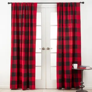 SARO  54 x 84 in. Cotton Buffalo Plaid Curtains - Red