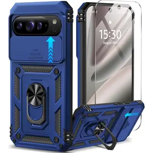 for  Pixel 10 Pro XL Case with Screen Protector & Slide Camera Lens Cover,Built-in 360?Rotate  Ring Stand Shockproof Protective Phone Case for Pixel 10 Pro XL Case (Blue)