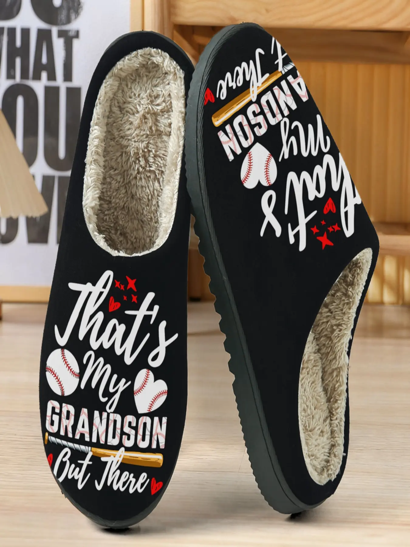 Baseball Lover Cotton Slippers, That's My Anderson Theme, Fleece Lined Warm, Casual Home Wear, Sporty Style, Fall & Winter