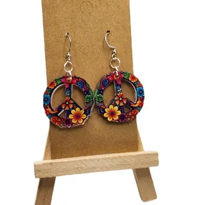 Retro Flower Peace Earrings for Women Fashion Accessory Resin Material Hook Earrings with Unique Vintage Design and Peace Sign