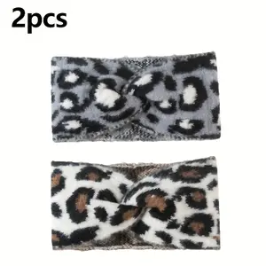 2psc Elegant Retro Leopard Headband | Thick and Warm Winter Hairband for Women, Soft Fabric, Suitable for Fitness, Outdoor Activities, and Holiday Gifts (Christmas, Valentine'S Day, Easter), Sports Additions, Knotted Headband, Comfortable Winter Wear