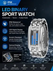 Binary LED Couple Watches: Digital watches, fashion watches, futuristic, unisex timepieces with blue backlighting, water-resistant materials, and a unique, stylish design—the perfect gift for couples