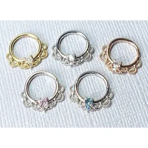 1pc CZ Gem Filigree Hoop Ring Nose Septum Daith Rook Tragus Ear Cartilage