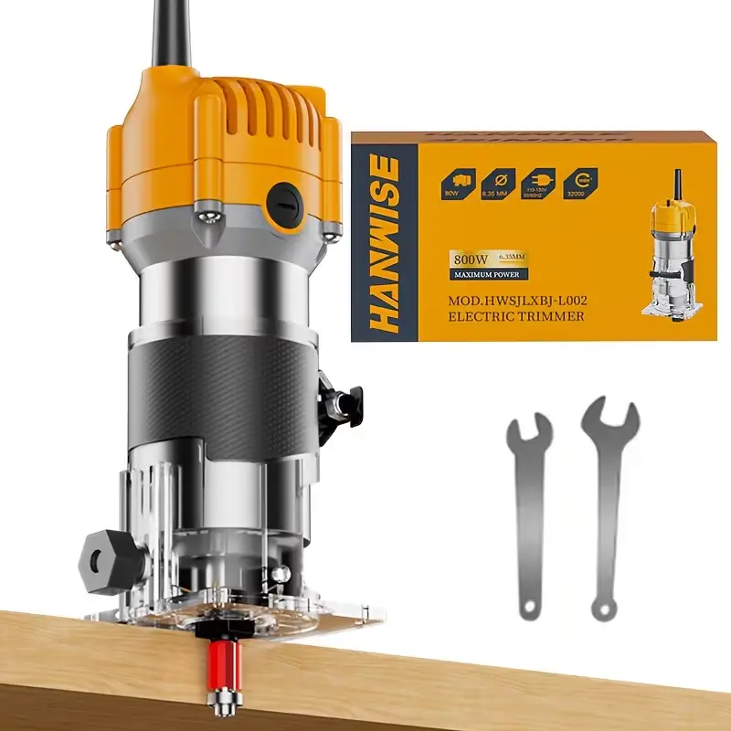 HANWISE Wood Router, 6.1Amp 800W Wood Routers For Woodworking, Hand Wood Router Tool, 35000R/MIN Compact Edge Trimmer Guide Accessories And Wrenches, Suitable For, Carving And Edge Treatment