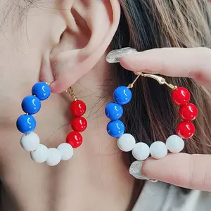New American Independence Day-themed red, white, and blue flag aluminum acrylic earrings, European and American style earrings for women accessories