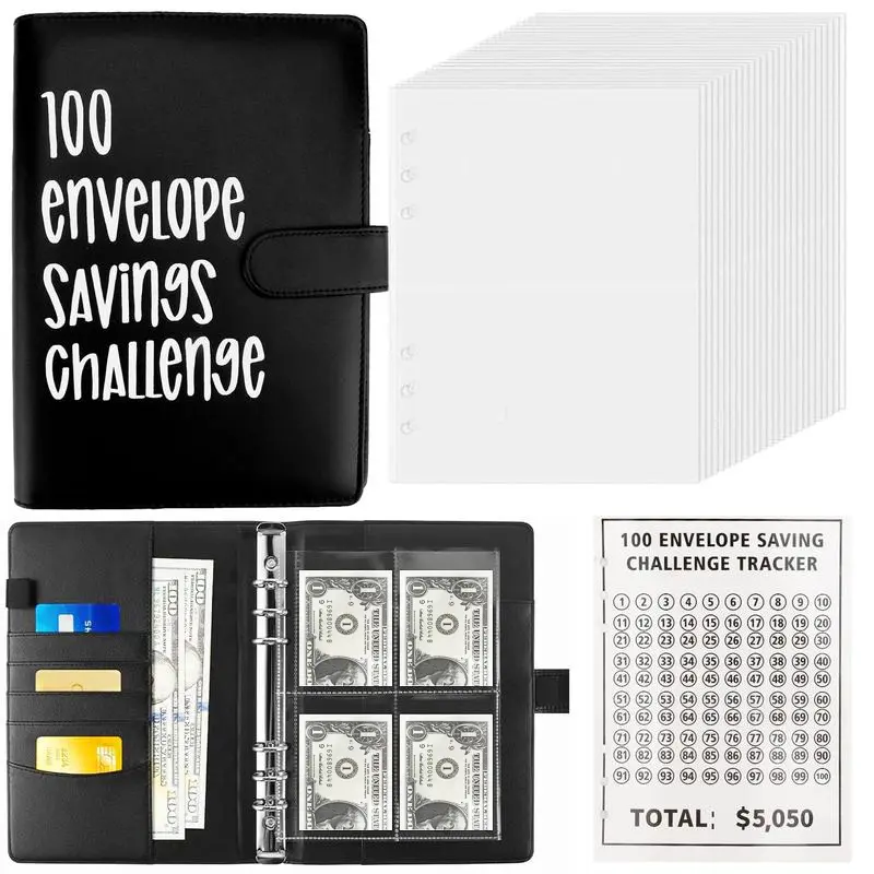 【DealsForYouDays】100 Envelopes Money Saving Challenge - A5 Money Saver Budget Binder Book with Cash Envelopes and Numbers, 100-Day Cash Envelope Challenge Binder to Save $5,050, Budget Planner, Personal Finance Organizer, Savings Goal Tracker