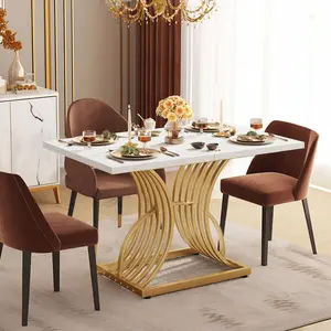 Modern White 47" Dining Table For 4 People Kitchen Breakfast Dinette Table With Gold Leg For Home Dining Room Kitchen Apartment Restaurant