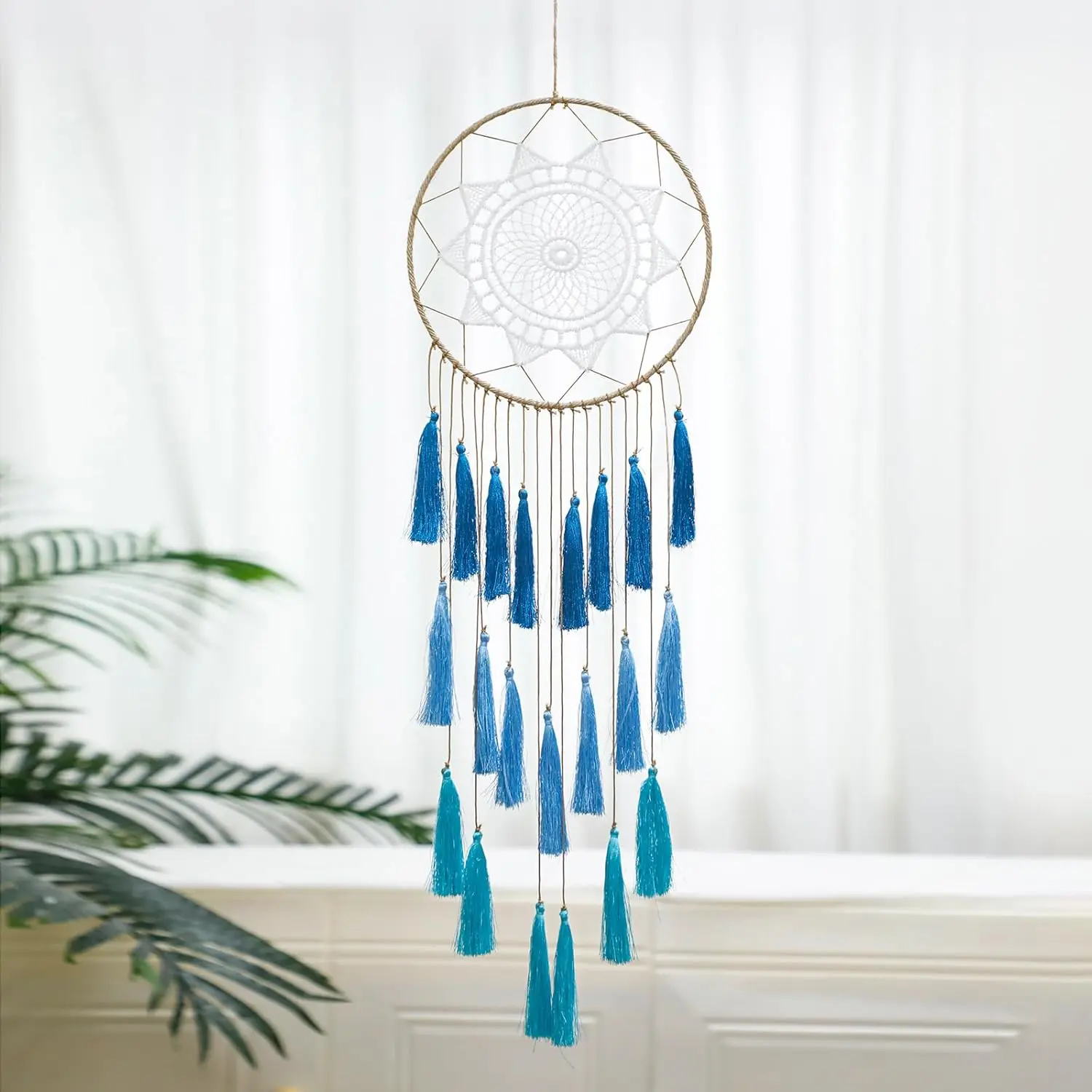 Macrame Dream Catchers for Bedroom - Tassel Wall Hanging Handmade Dreamcatchers Home Decor with Tassel  Ornament Craft Blessing  (Blue)