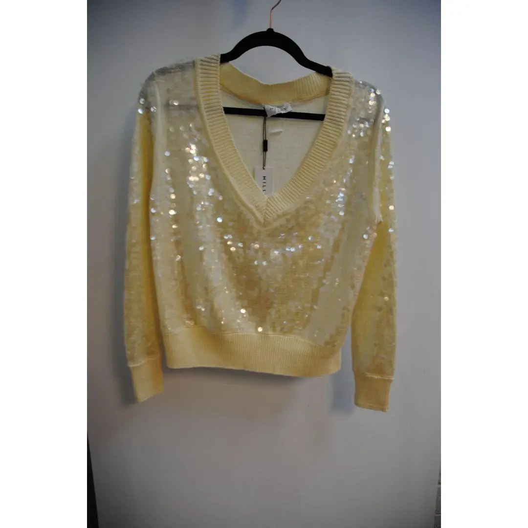 Milly Ivory Sequin V-Neck Sweater