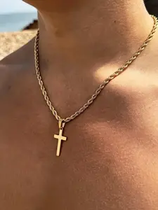 High-Quality Men's Stainless Steel Cross Pendant Necklace, Rope Chain Design, Fashion Jewelry for Party, Daily Clothing Decor, Trendy All-match & Exquisite Jewelry for Birthday Gift, Cross Choker Necklace