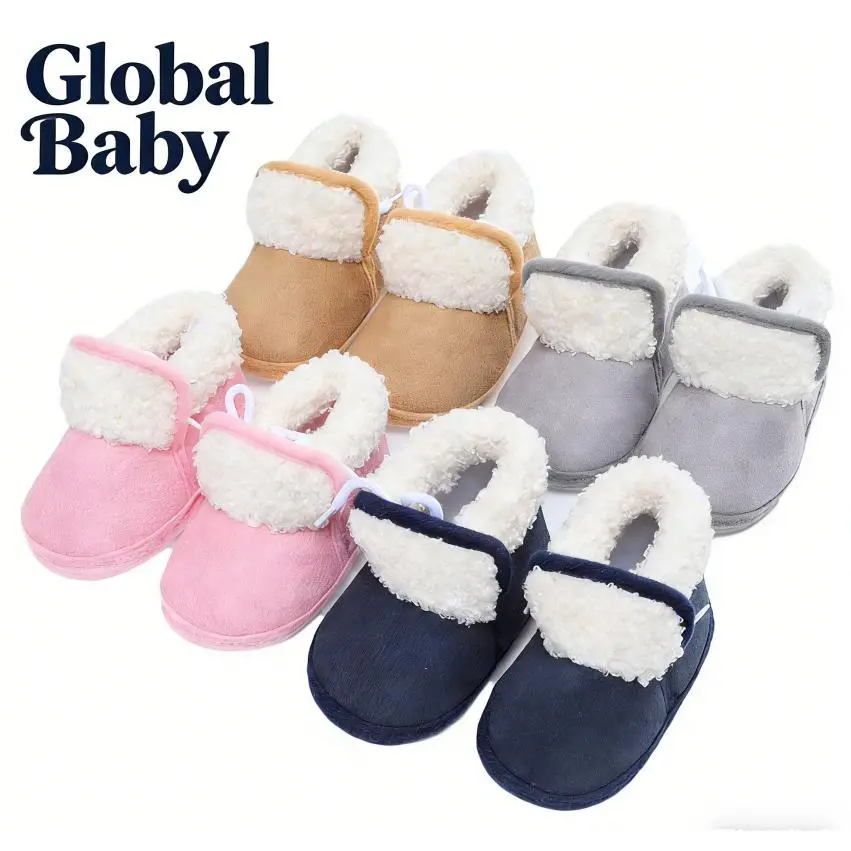 Global Baby Shoes Newborn Boys Girls Warm Plush Cotton Shoes Snow Boots With Plush Ball Infant Anti-slip Toddler Shoes