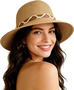 Beach Sun Straw Hats for Women, Summer Sun Protection Foldable Packable Wide Brim Hat