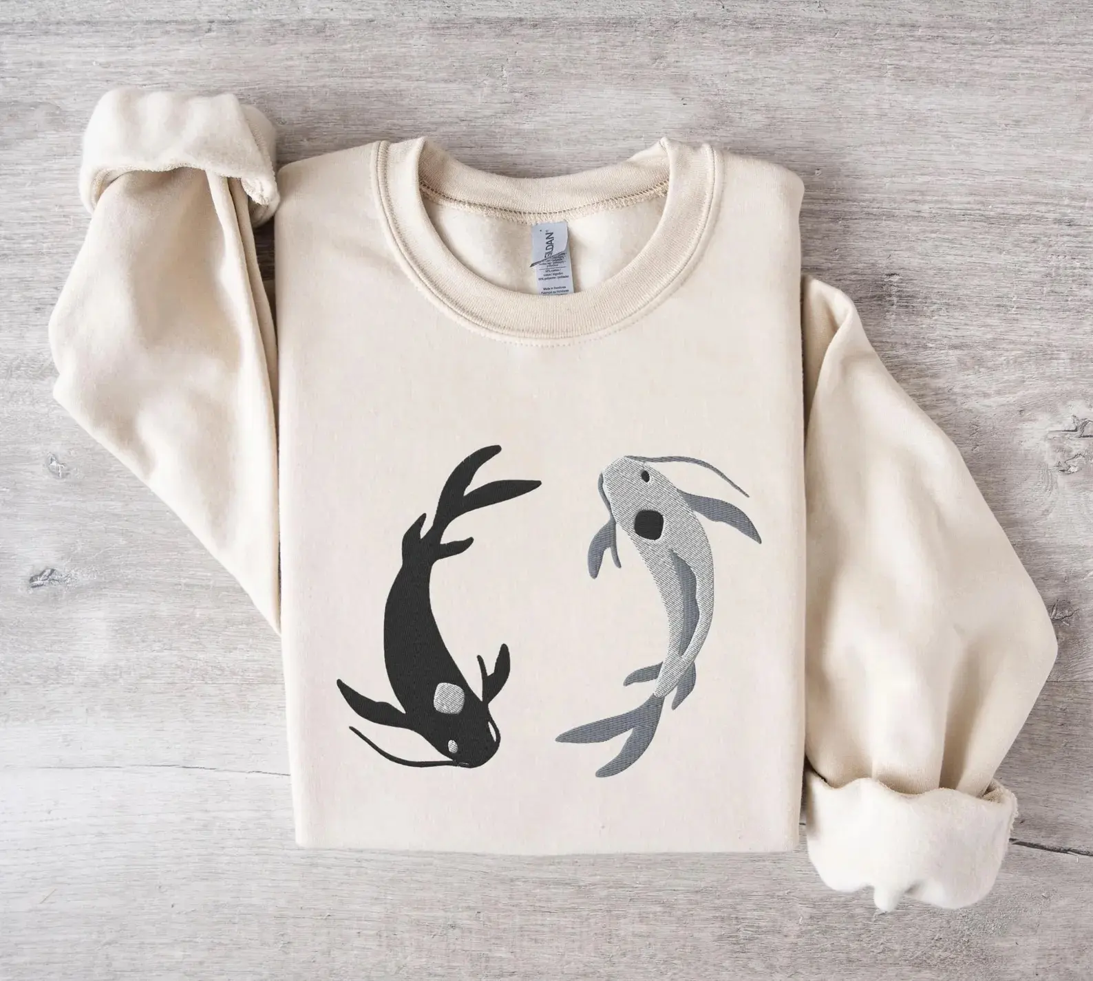 Embroidered Avatar the Last Airbender Koi Fish Long Sleeve Shirt | Moon and Ocean Spirits Sweater | ATLA Anime Hoodless Sweatshirt