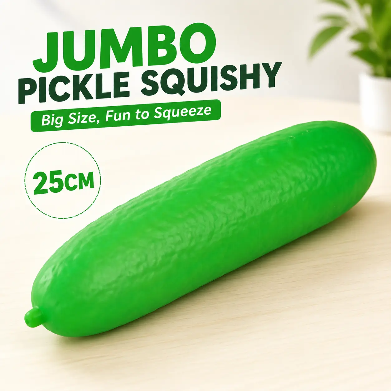 Jumbo Pickle Squishy, 25cm Giant Realistic Cucumber Squeeze Toy with Shaving Cream Filling, Soft TPR Stress Relief Sensory Fidget Toy for Adults and Kids