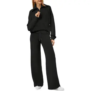 WIHOLL Lounge Sets For Women 2 Piece Outfits Half Zip Sweatshirt And Wide Leg Sweatpant 2024 Sweatsuit Tracksuit