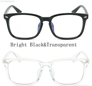 Circleletspark 2pcs Set of Classic Fashion Glasses Retro Minimalist Full Frame for Men Women Bright Black Transparent