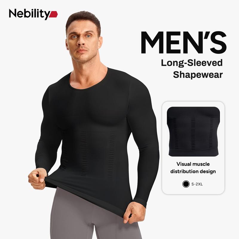 【Clearance】Fall Men's Long Sleeves Compression Shirt Structural Abdominal Belly Shapewear Thermal Underwear Shirt