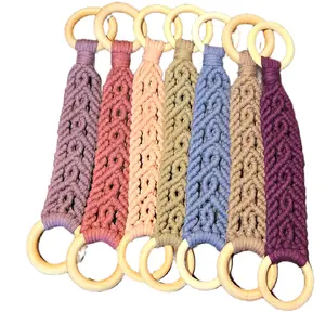 Chic Macrame Kitchen Towel Holders - Handmade 4mm Macrame Cord with Large Wood Ring, Available in Various Colors, Perfect for Kitchen Use