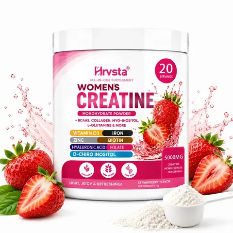 Hrvsta Creatine for Women Dietary Edible Creatine Monohydrate Powder Healthcare Supplement - BCAAs-Added, Collagen-Rich, Inositol-Infused, L-Glutamine-Infused, Prop 65 Safe, Peach/Strawberry Flavors, for Immune Support & Skin Care Boost