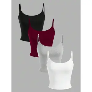 EZwear 4pcs Women Tight-Fitting Cropped Casual Camisole Tank Tops, Suitable For Summer Back To School