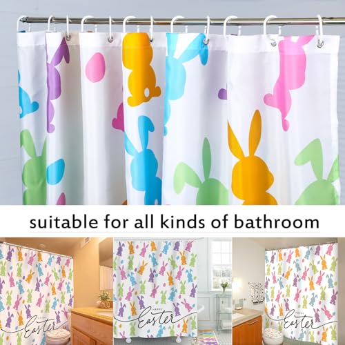 4/8Pcs Easter Bunny Bathroom Decor Set including 70x70in Waterproof Bunny Flower Shower Curtain with Hooks & Non Slip Bath Mat & U shaped Rug & Toilet Lid Cover for Spring Bathroom Makeover Home Supplies