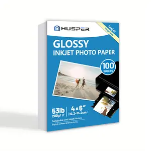 100 Sheets 200gsm Glossy Photo Paper 4x6 Inch 53lb Single-Sided Inkjet Printer Paper with 4R Gray Backing for Home & Office Use