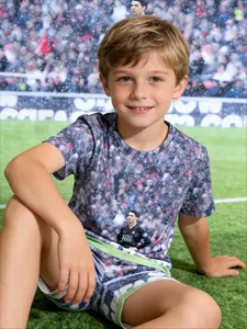 Kids 2 Piece Outfits Boys Summer Short Sleeve T Shirt + Shorts Set Cristiano Ronaldo Manchester United Number 7 Snowy Night Stadium AIG Jersey Captain Armband Realistic Print Football Fan Kids Clothing Casual Sport Wear for School Daily Football Match & F