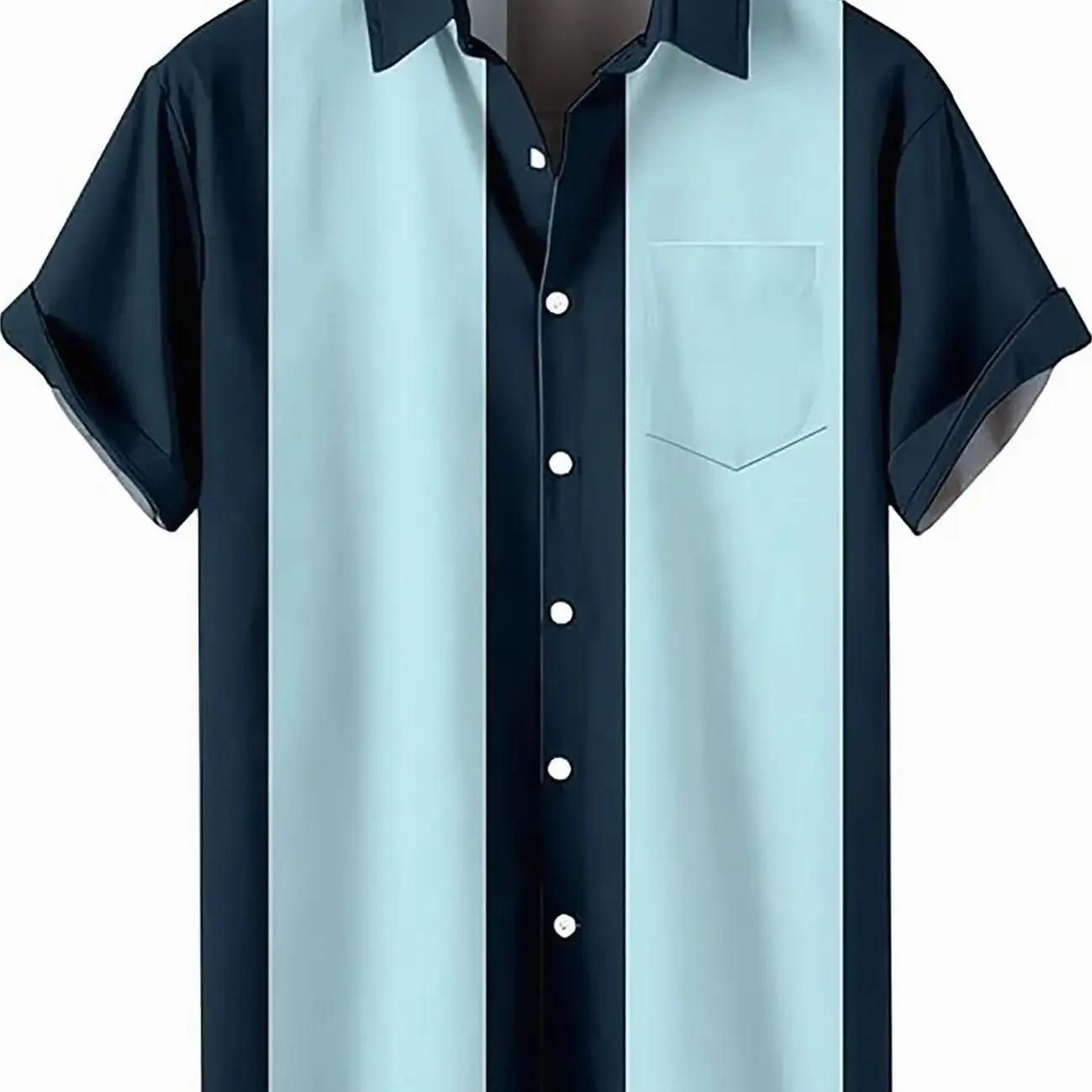 Bowling Colorblock Blue Vintage Hawaiian Shirt O
