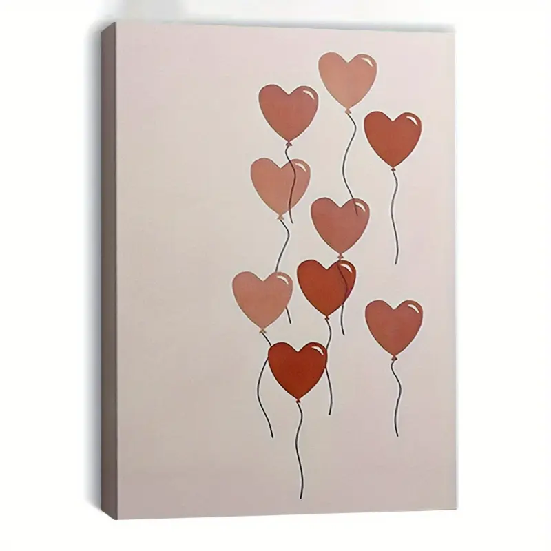 1 Piece Framed Romantic Heart-Shaped Balloon Canvas Art Poster - Pink and Red Heart Design, Suitable for Valentine's Day and Anniversary Decoration, Wall Art Decoration