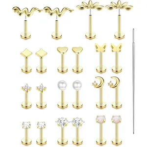11 Pairs 20G/16G Threadless Flat Back Earrings - 316L Surgical Steel Push-in CZ Studs Hypoallergenic Nose & Body Piercing Jewelry (6/7/8mm)