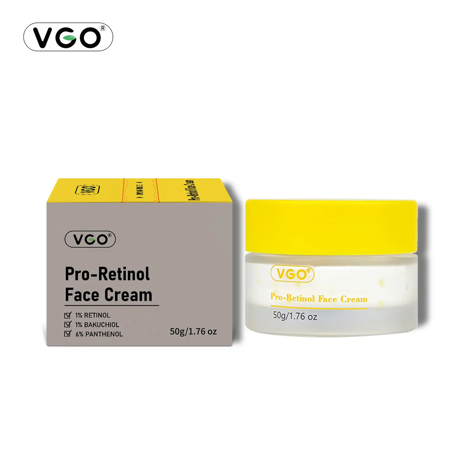 VGO Pro-Retinol Face Cream with Ceramides & Leontopodium Alpinum Extract - Fragrance-Free Daily Use Anti-Aging Moisturizer for Adults (All Skin Types, 50g) - Hydrating, Brightens, Flawless, Minimizes Dullness & Pores, Rejuvenates, Smooths
